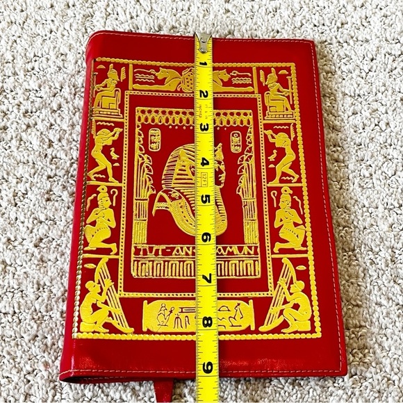 Red Leather Book Cover Gold Ancient Egyptian Hieroglyphs Pharaoh w/Page Marker - Picture 7 of 8